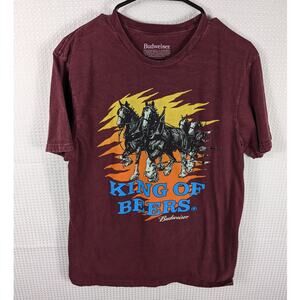 Budweiser M T-Shirt Men's King of Beers Clydesdale Graphic Maroon Tee Beer